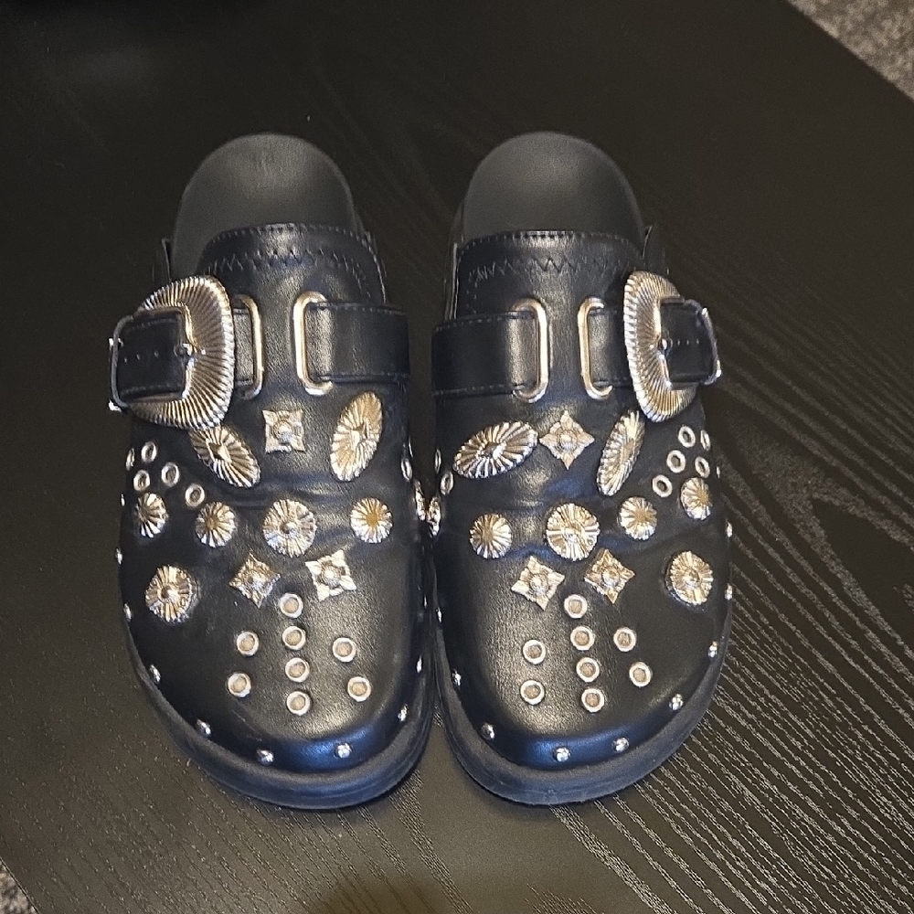 SHEIN Black Clogs with Silver Embellishments - Picture 1 of 8